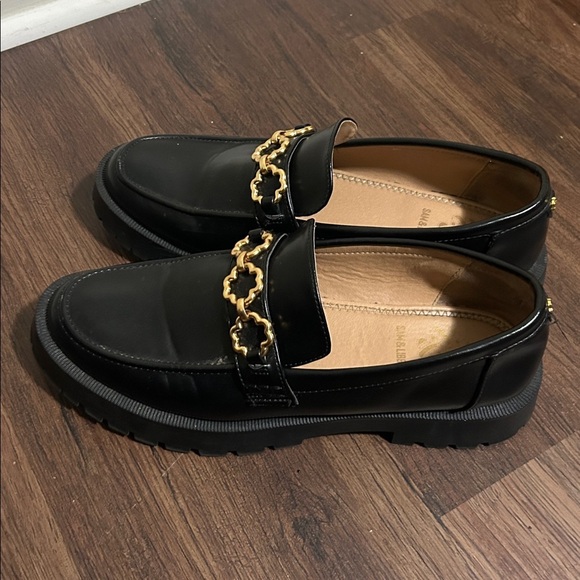 EUC Sam & Libby Women's Remi Black/Gold Chunky Lug Sole Loafer size 10 - Picture 6 of 12